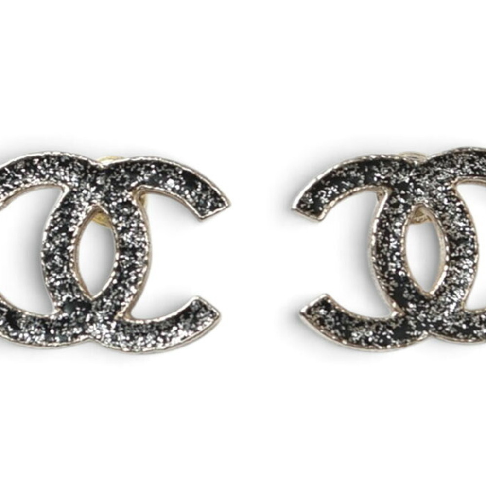 Chanel earrings, CHANEL CC Coco Mark, silver, black metallic, 12C